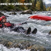 Pozycja pływaka z nogami nad dnem po wywrotce w szybkim nurcie